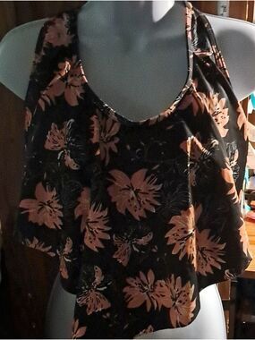 Adisputent Womens Black With Orange Flowers  Top Only NWT Size M
